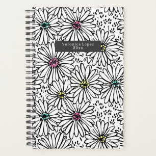 Motif coloré noir + blanc marguerites