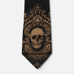 Motif crâne | CRAVATE | Noir<br><div class="desc">Cravate motif de crâne noir et sépia. La touche finale de votre costume de jour des morts ou de vampire.</div>