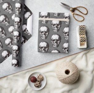 Motif crâne noir et blanc Papier cadeau Halloween 