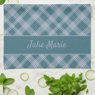 Motif Cyan Plaid Muté Nom personnalisé Serviette d