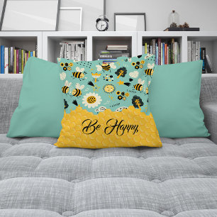 Motif d'abeilles miel oreiller
