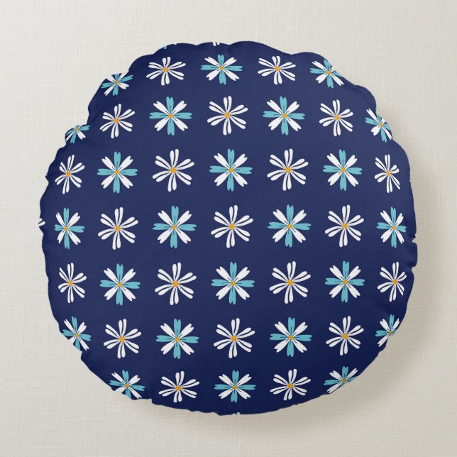 Motif d'accent botanique bleu élégant Coussin rond (Devant)