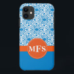Motif Damas bleu/orange Initiales iPhone 5 coque<br><div class="desc">Protégez votre téléphone avec style !</div>