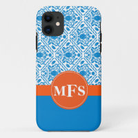 Motif Damas bleu/orange Initiales iPhone 5 coque