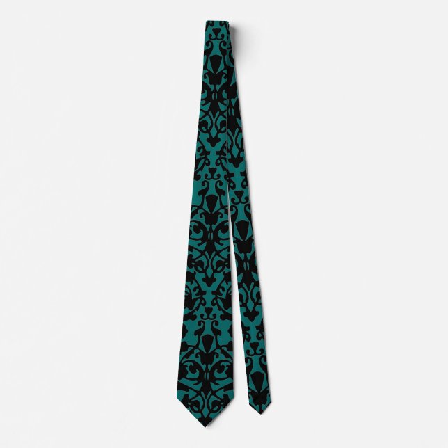 Motif Damas noir sur cravate design vert (Devant)