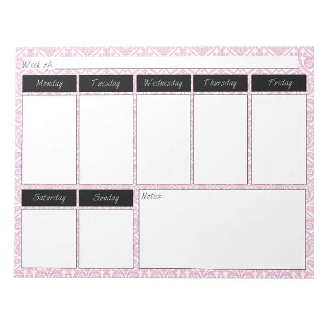 Motif Damas rose et noir Bloc-notes Motif hebdomad (Devant)