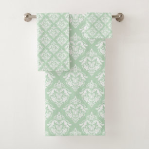 Motif damassé floral blanc et vert sauge