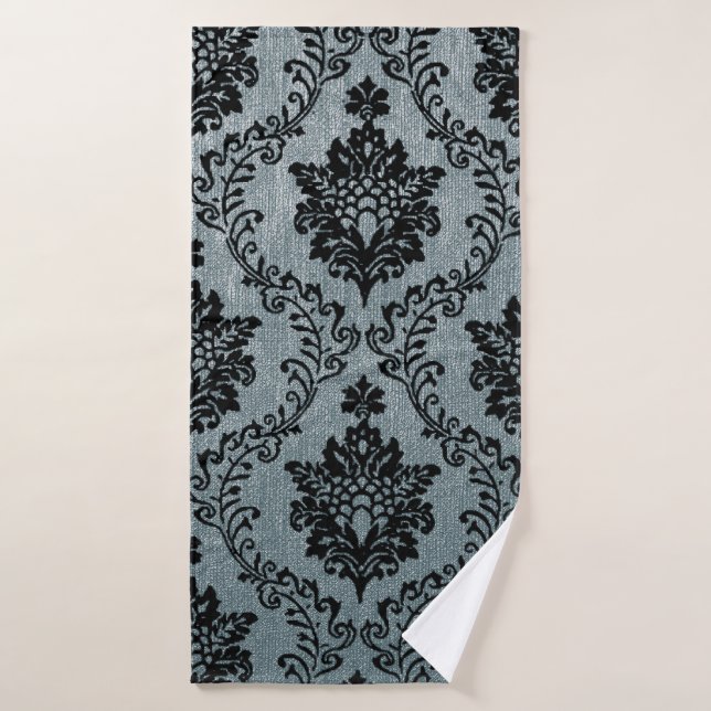 motif damassé noir turquoise, motif Art nouveau, v (Serviette de bain)