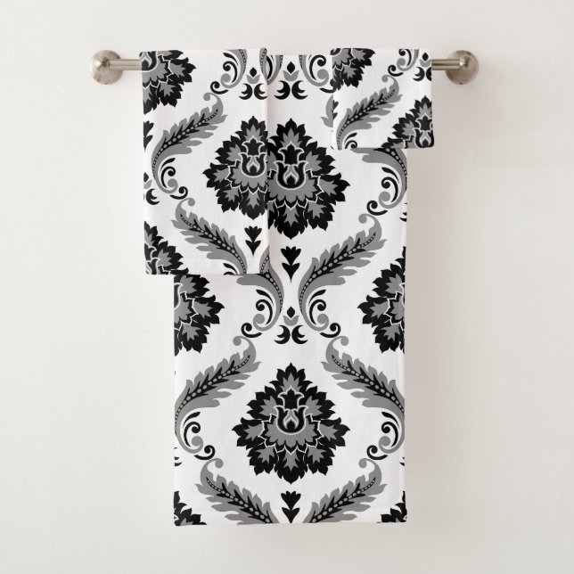 Motif Damassé Rococo Gris Noir Blanc (En situation)