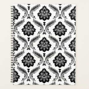 Motif Damassé Rococo Gris Noir Blanc