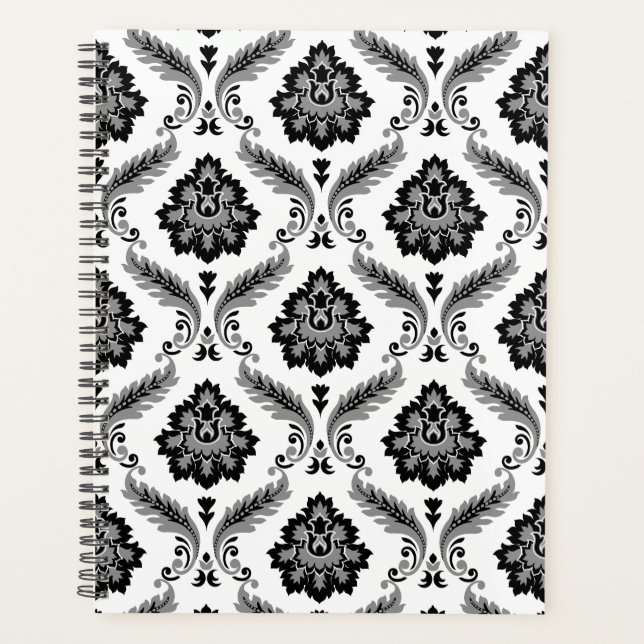 Motif Damassé Rococo Gris Noir Blanc (Devant)