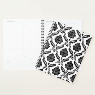 Motif Damassé Rococo Noir sur Blanc