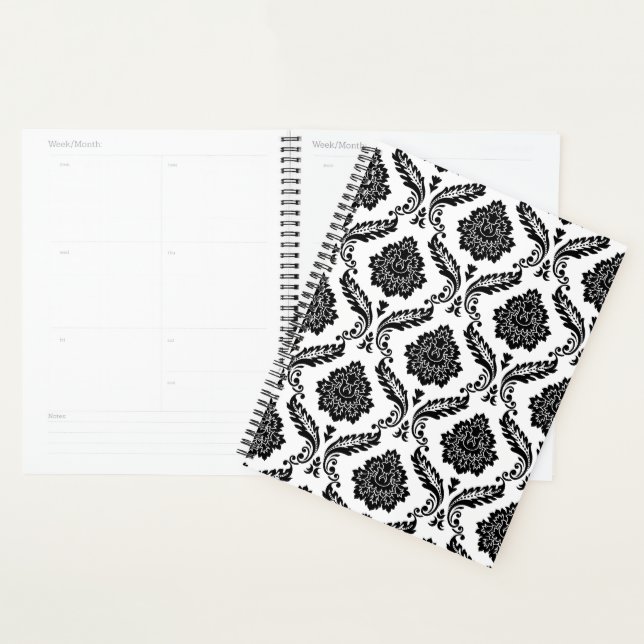 Motif Damassé Rococo Noir sur Blanc (Devant avec enveloppe)