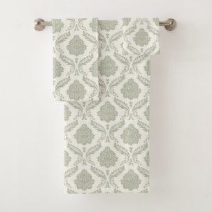 Motif Damassé Rococo Vert sur Crème