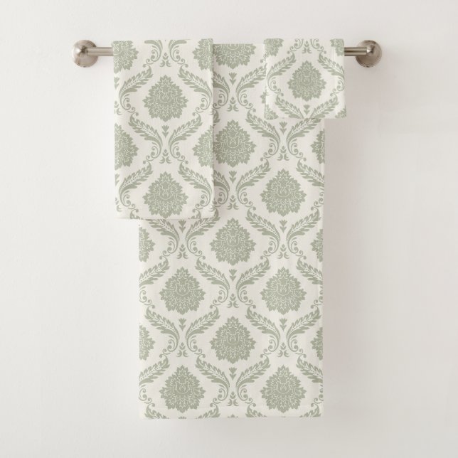 Motif Damassé Rococo Vert sur Crème (En situation)