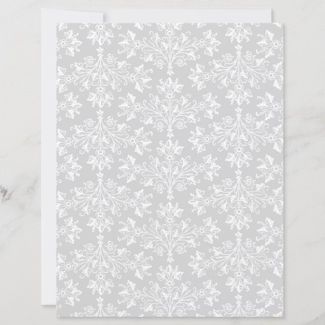 Motif damassé vintage en blanc sur gris clair (Devant)