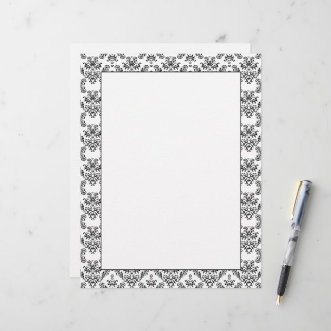 Motif damassé vintage noir et blanc (Devant/Arrière en situation)