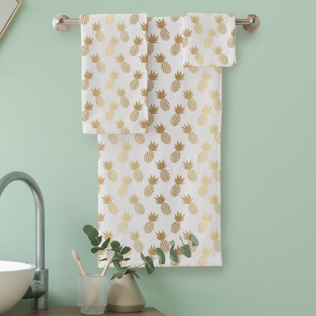 Motif d'ananas (Faux Gold Pineapple Pattern Bath Towel Set)