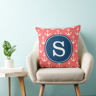 Motif d'Ancre de corail avec Coussin de monogramme