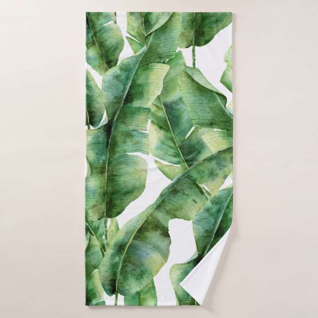 Motif d'aquarelle avec feuilles de bananier. Main  (Serviette de bain)