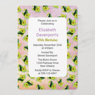 Motif d'aquarelle Avocados vert Invitation d'anniv