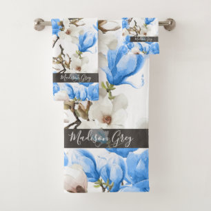 Motif d'aquarelle bleu et blanc en fleurs de Magno