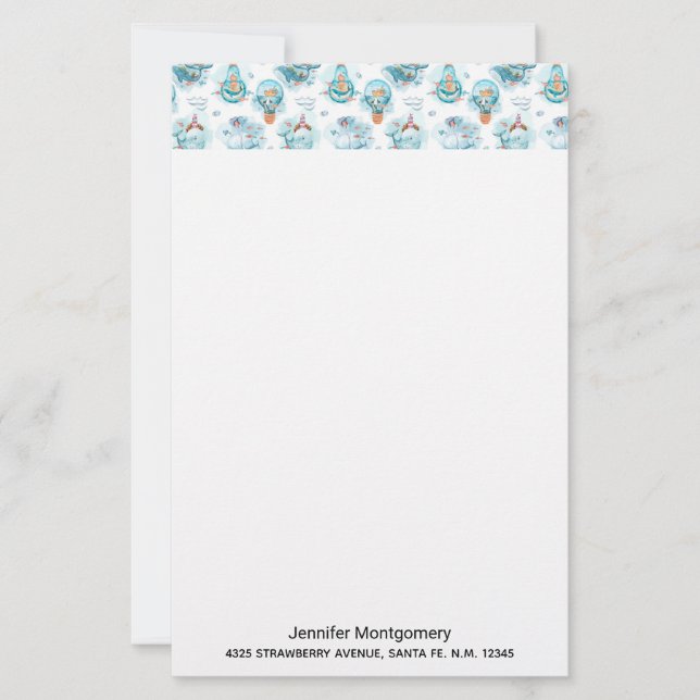 Motif d'aquarelle de la belle baleine nautique (Devant)