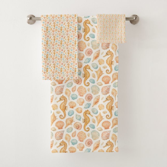 Motif d'aquarelle des coquillages et des hippocamp (En situation)
