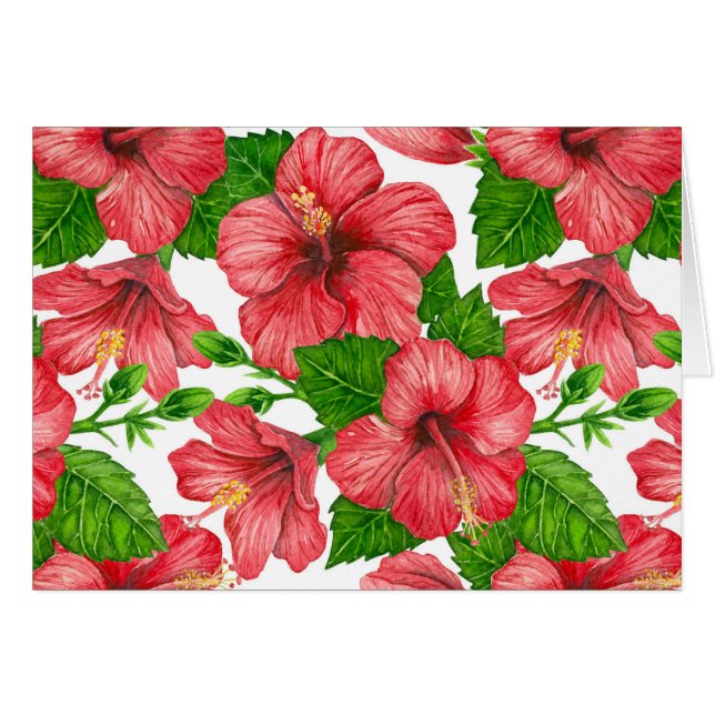 Motif d'aquarelle d'hibiscus rouge (Devant horizontal)