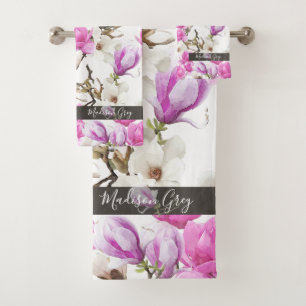 Motif d'aquarelle rose et blanc Magnolia Blossom
