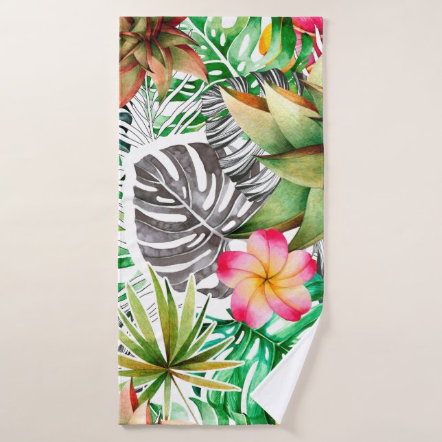 Motif d'aquarelle transparente de feuilles tropica (Serviette de bain)