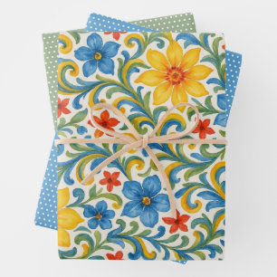 Motif d'art floral aux feuilles colorées sicilienn