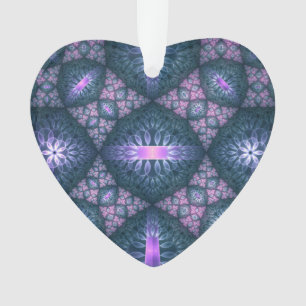 Motif d'art fractal 3D turquoise rose violet cœur