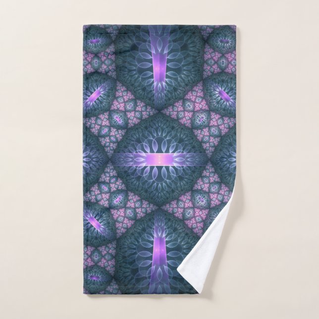 Motif d'art fractal 3D turquoise violet rose (Serviette à main)