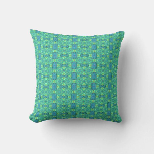 Motif d'art géométrique bleu vert aqua oreiller (Recto)