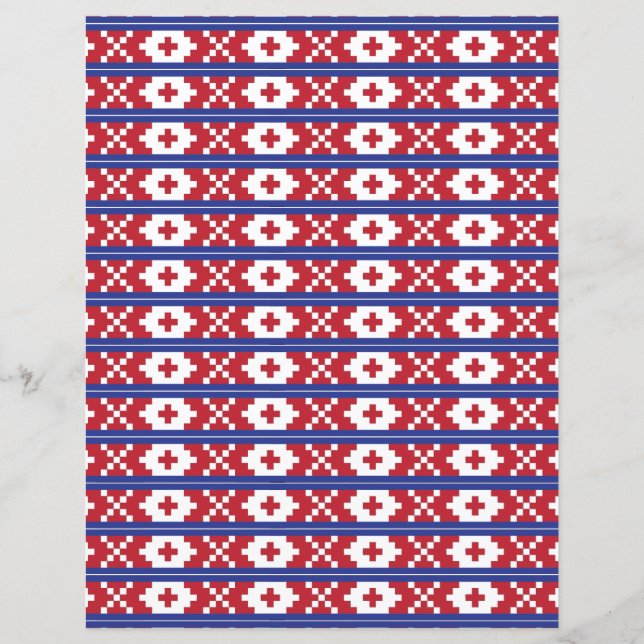 Motif d'art populaire tribal rouge, bleu et blanc (Devant)