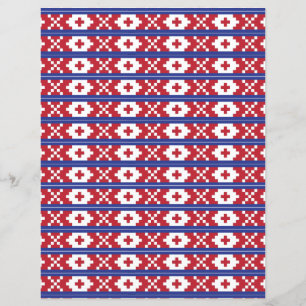Motif d'art populaire tribal rouge, bleu et blanc