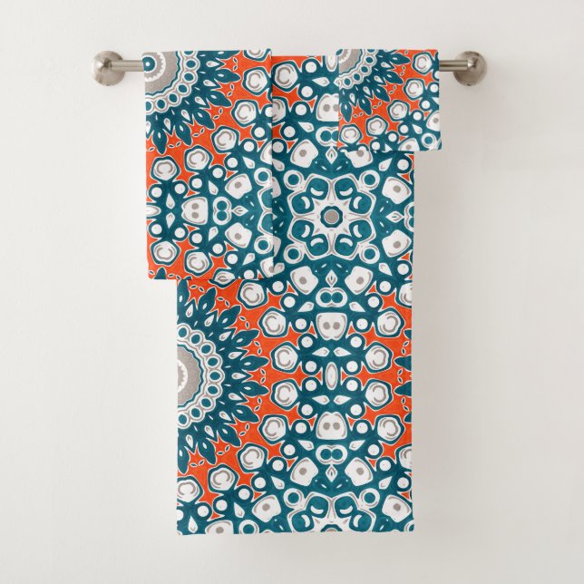 Motif de bain mandala corail sarcelle (En situation)