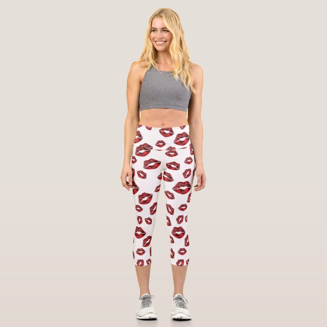 Motif de baisers à lèvres rouges Capri Leggings ha (Recto)