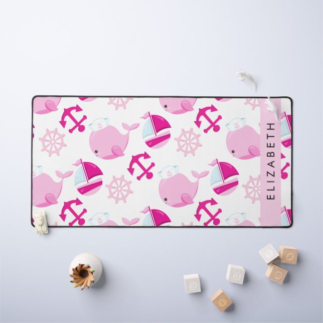 Motif De Baleines, Baleines Roses, Votre Nom (Tableau pour enfants)