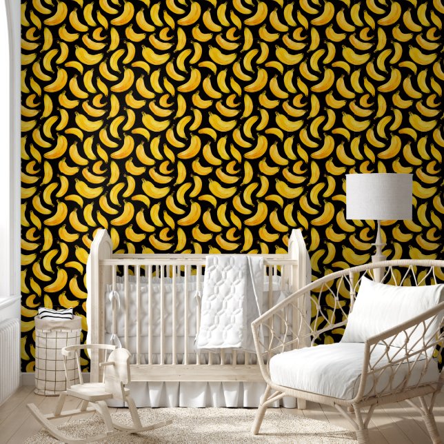 Motif de banane tropicale sur papier peint noir (Enfants)
