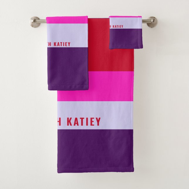 Motif de bandes rouge, rose et violet (En situation)