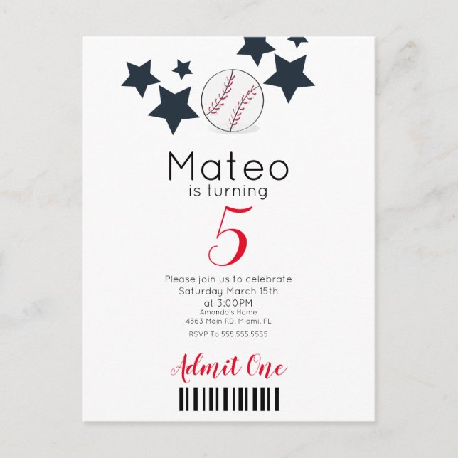 Motif de baseball moderne Invitations de fête de s (Devant)