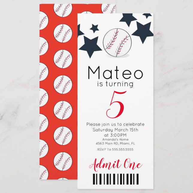Motif de baseball moderne Invitations de fête de s (Devant / Derrière)