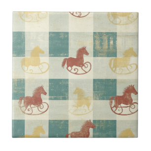 Motif de bébé cheval à bascule à carreaux rustique
