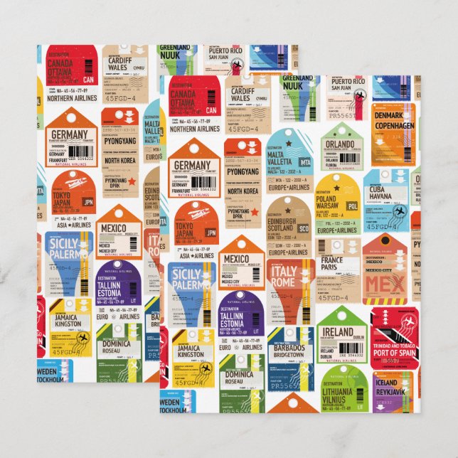 Motif de billets de voyage vintage. (Devant / Derrière)