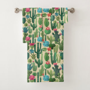 Motif de cactus Turquoises verts en fleurs