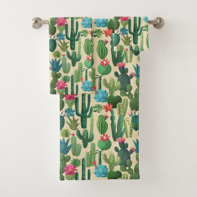 Motif de cactus Turquoises verts en fleurs (En situation)