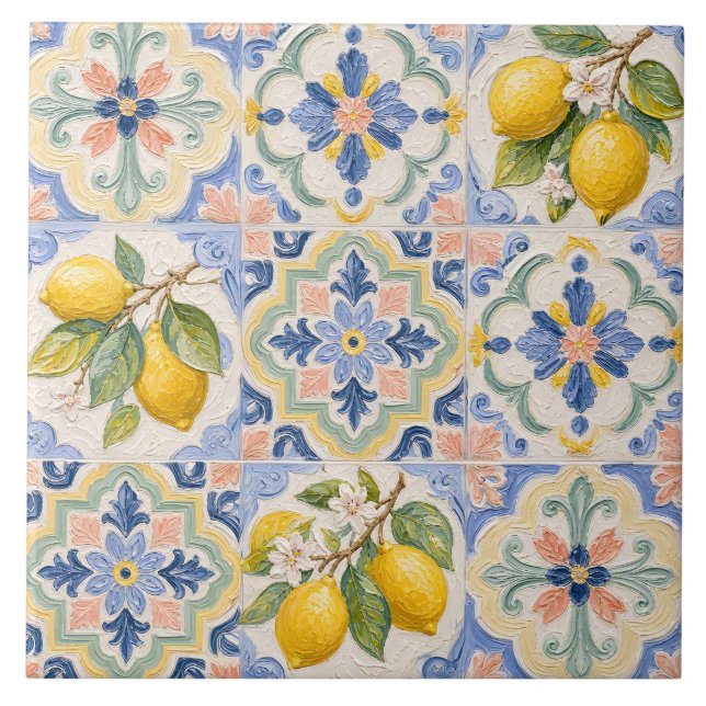 Motif de carreau de majolique de citrus méditerran (Devant)
