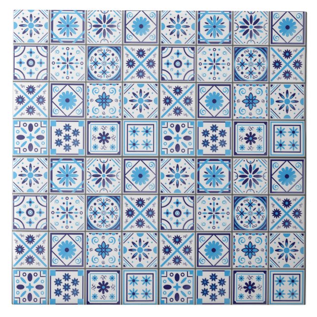 Motif de carreau en eau blanche bleue méditerranée (Devant)